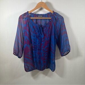 Express Women's Blue and Purple Sheer Top